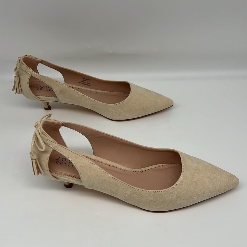 Journee Collection Bindi Nude Kitten Heel Bow and Tassels Side Cutouts Pump 11 - Picture 7 of 16